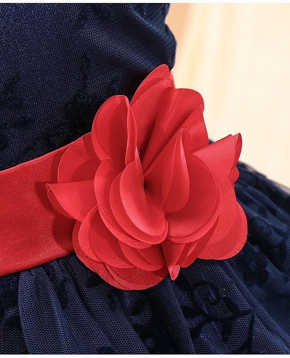 Babyhug Sleeveless Party Wear Embroidered Frock with Corsage - Navy Blue