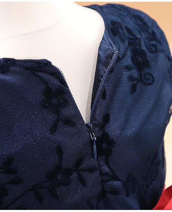 Babyhug Sleeveless Party Wear Embroidered Frock with Corsage - Navy Blue