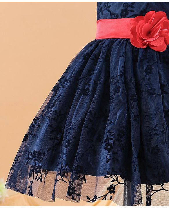 Babyhug Sleeveless Party Wear Embroidered Frock with Corsage - Navy Blue
