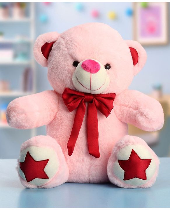 Babyhug Plush Teddy Bear Soft Toy Pink Height 30 cm (Colour Bow May Vary)