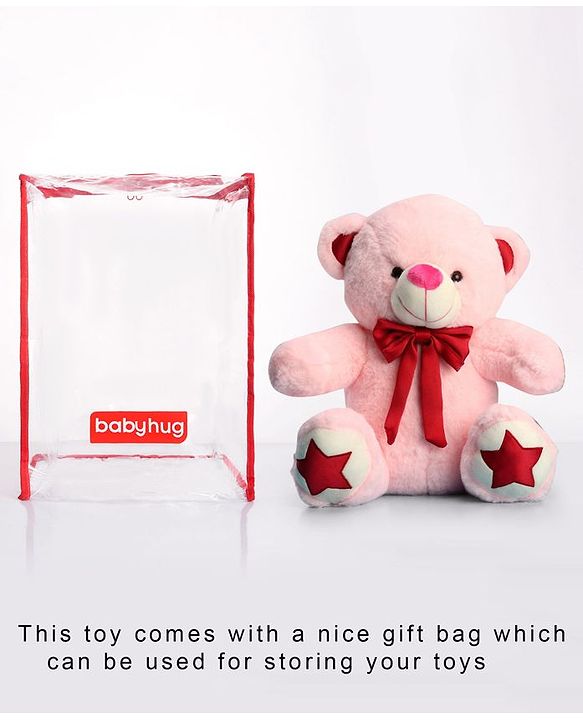 Babyhug Plush Teddy Bear Soft Toy Pink Height 30 cm (Colour Bow May Vary)