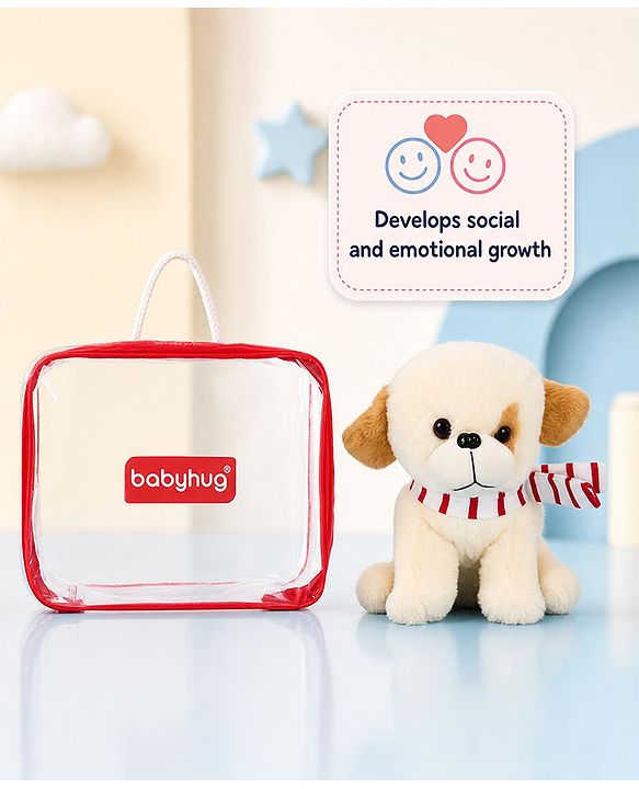 Babyhug Baby Puppy Soft Toy Cream - Height 22 cm