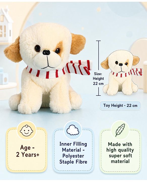 Babyhug Baby Puppy Soft Toy Cream - Height 22 cm