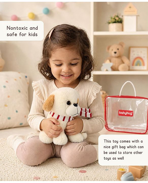 Babyhug Baby Puppy Soft Toy Cream - Height 22 cm