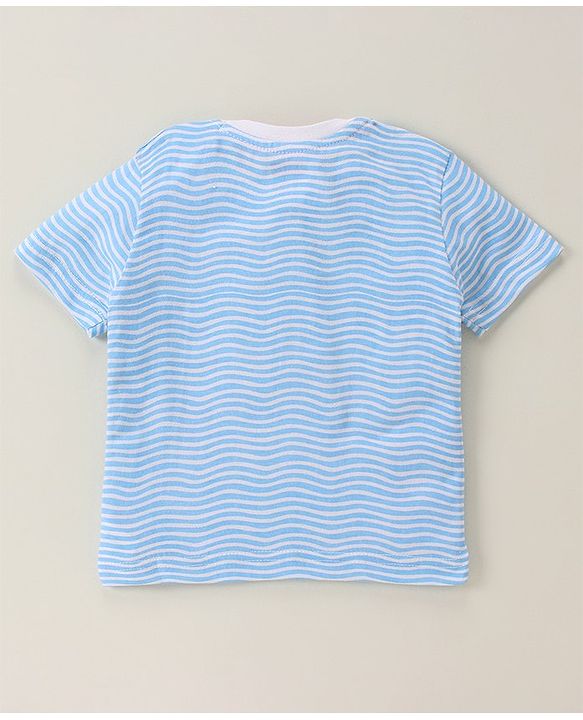Babyhug Half Sleeves Striped Tee Surfer Print - White Blue