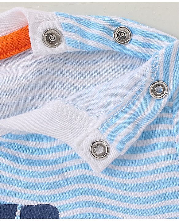 Babyhug Half Sleeves Striped Tee Surfer Print - White Blue