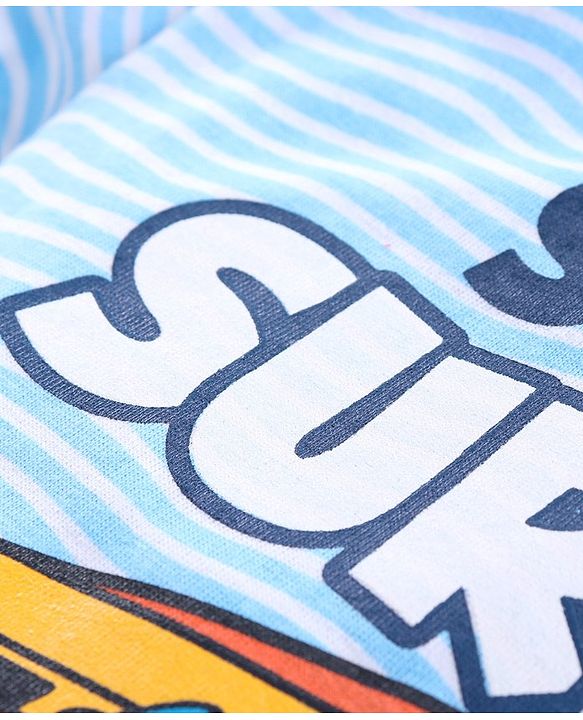 Babyhug Half Sleeves Striped Tee Surfer Print - White Blue