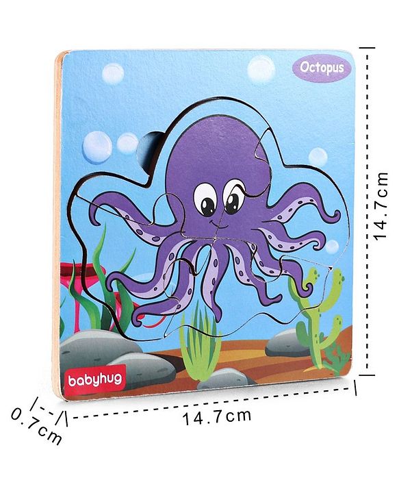 Babyhug 5 in 1 Premium Wooden Jigsaw Aquatic 20 pcs puzzle - Set of 5| Educational Toy for Cognitive Development| Montessori Learning Toy| BIS Certified| 2 Years+