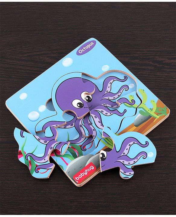 Babyhug 5 in 1 Premium Wooden Jigsaw Aquatic 20 pcs puzzle - Set of 5| Educational Toy for Cognitive Development| Montessori Learning Toy| BIS Certified| 2 Years+