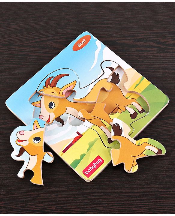 Babyhug 5 in 1 Premium Wooden Jigsaw Farm Animal 20 pcs puzzle - Set of 5| Educational Toy for Cognitive Development| Montessori Learning Toy| BIS Certified| 2 Years+