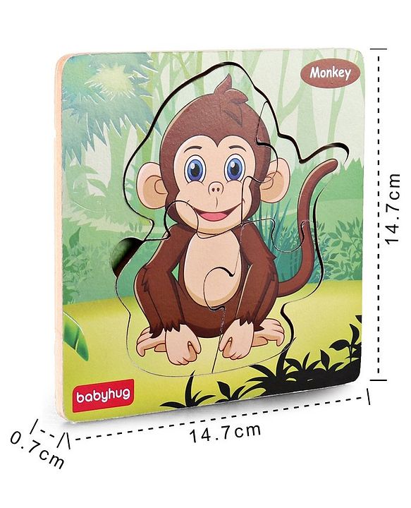 Babyhug 5 in 1 Premium Wooden Jigsaw Jungle Animals 20 pcs puzzle - Set of 5| Educational Toy for Cognitive Development| Montessori Learning Toy| BIS Certified| 2 Years+
