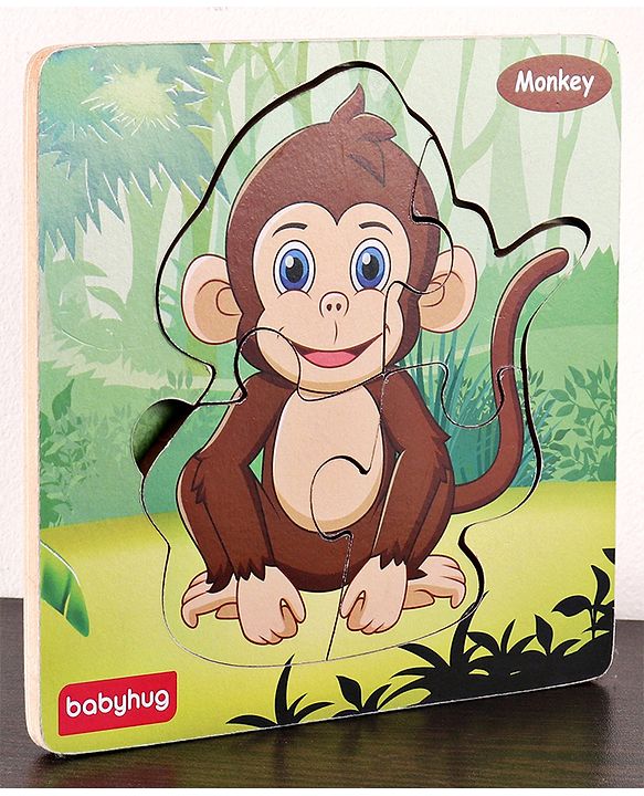 Babyhug 5 in 1 Premium Wooden Jigsaw Jungle Animals 20 pcs puzzle - Set of 5| Educational Toy for Cognitive Development| Montessori Learning Toy| BIS Certified| 2 Years+