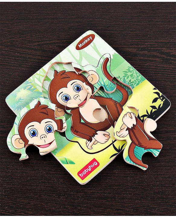 Babyhug 5 in 1 Premium Wooden Jigsaw Jungle Animals 20 pcs puzzle - Set of 5| Educational Toy for Cognitive Development| Montessori Learning Toy| BIS Certified| 2 Years+