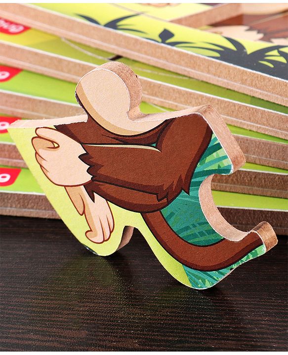 Babyhug 5 in 1 Premium Wooden Jigsaw Jungle Animals 20 pcs puzzle - Set of 5| Educational Toy for Cognitive Development| Montessori Learning Toy| BIS Certified| 2 Years+