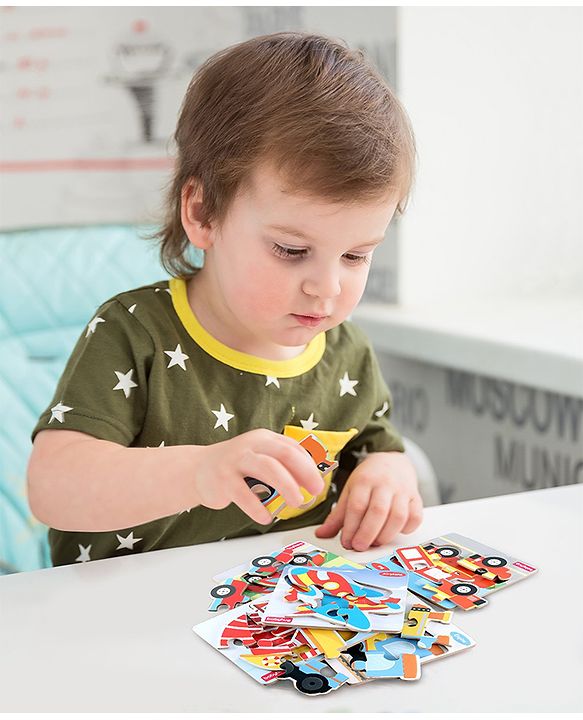 Babyhug 5 in 1 Premium Wooden Jigsaw Transport Vehicles 20 pcs puzzle - Set of 5| Educational Toy for Cognitive Development| Montessori Learning Toy| BIS Certified| 2 Years+
