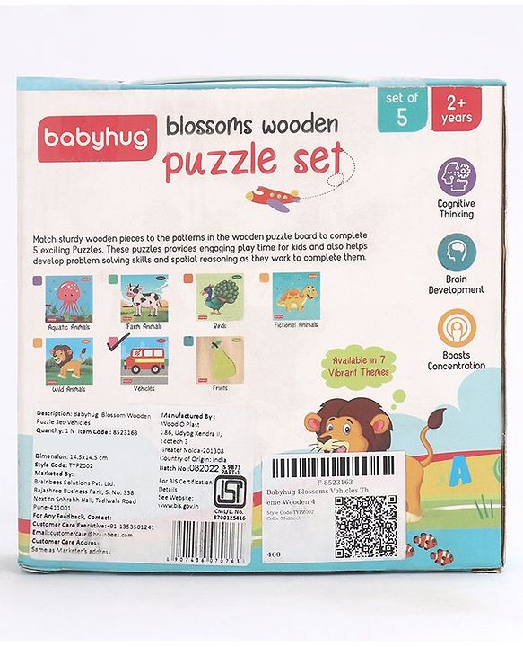 Babyhug 5 in 1 Premium Wooden Jigsaw Transport Vehicles 20 pcs puzzle - Set of 5| Educational Toy for Cognitive Development| Montessori Learning Toy| BIS Certified| 2 Years+