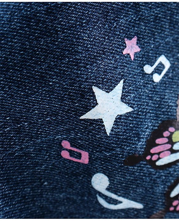 Babyhug Denim Slim Fit Capri Butterfly Print - Dark Blue