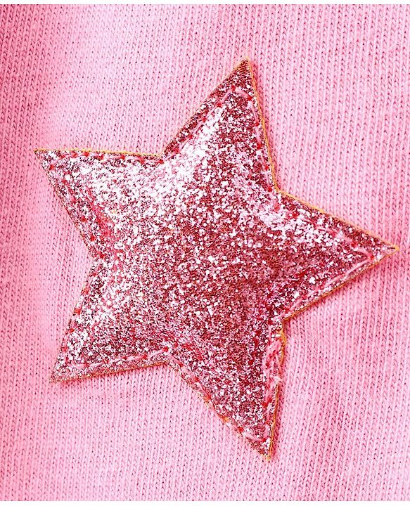 Pine Kids Short Sleeves Biowash Top Star Patch - Pink