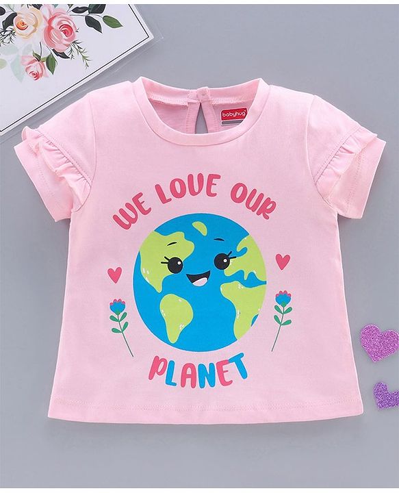 Babyhug Half Sleeves Tee Planet Print - Pink