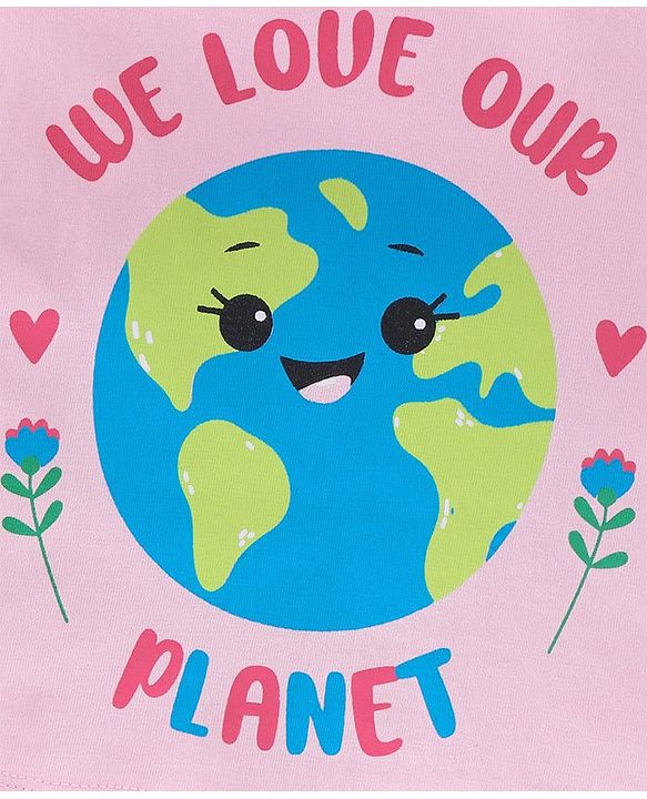 Babyhug Half Sleeves Tee Planet Print - Pink