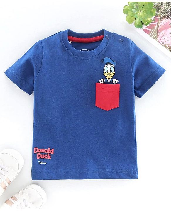 Babyhug Half Sleeves Biowashed Tee Donald Duck Print - Blue