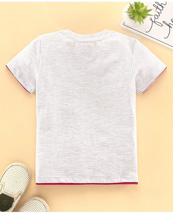 Babyhug Half Sleeves Biowashed Tee Race Car Print - Light Grey