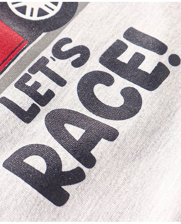 Babyhug Half Sleeves Biowashed Tee Race Car Print - Light Grey