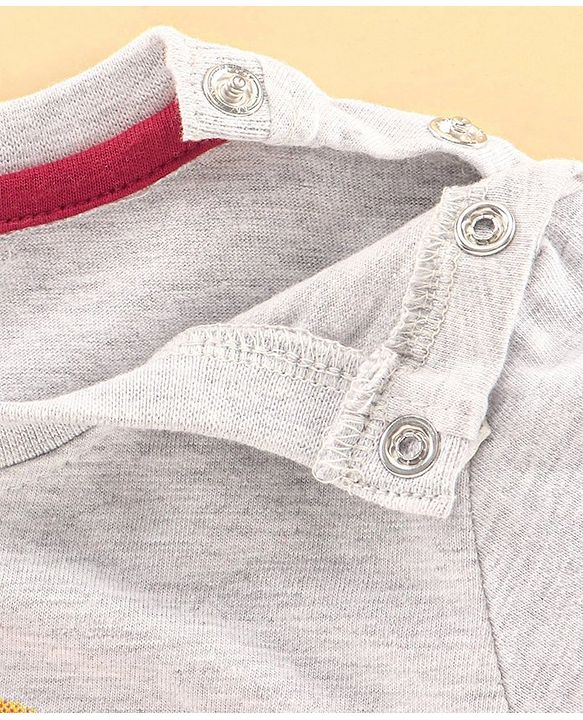 Babyhug Half Sleeves Biowashed Tee Race Car Print - Light Grey