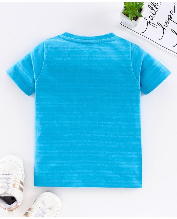 Babyhug Half Sleeves Biowashed Tee Boat Print - Blue
