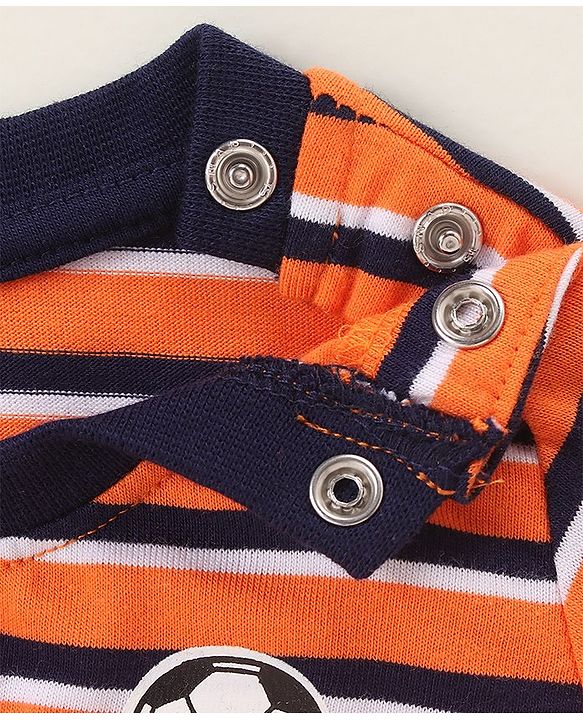 Babyhug Half Sleeves Biowashed Striped Tee Football Print - Orange