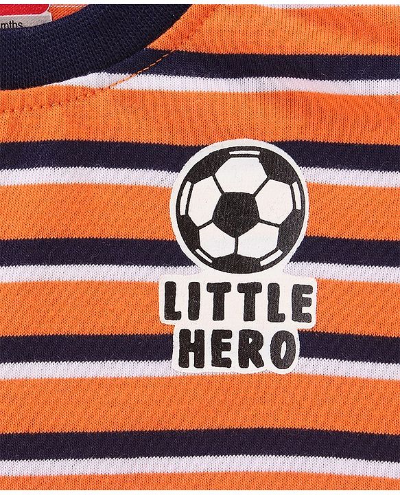 Babyhug Half Sleeves Biowashed Striped Tee Football Print - Orange