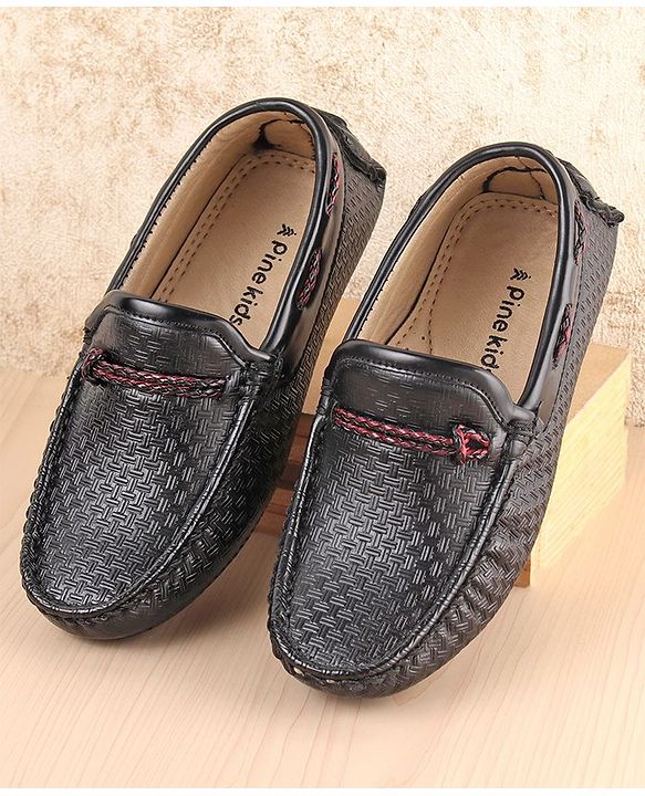 Pine Kids Round Toe Party Wear Loafers with Cushioned Footbed - Black