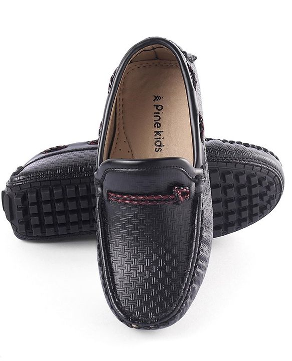 Pine Kids Round Toe Party Wear Loafers with Cushioned Footbed - Black
