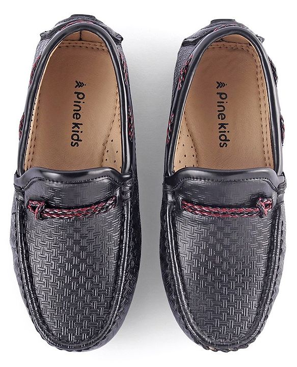 Pine Kids Round Toe Party Wear Loafers with Cushioned Footbed - Black