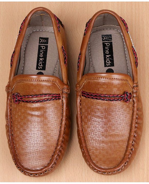 Pine Kids Slip-on Round Toe Party Wear Loafers with Cushioned Footbed - Brown