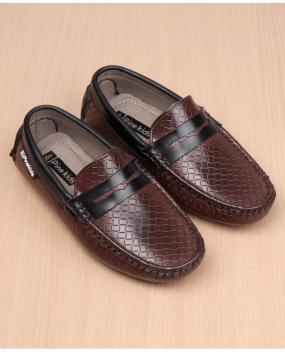 Pine Kids Round Toe Party Wear Textured Loafers with Cushioned Footbed - Brown