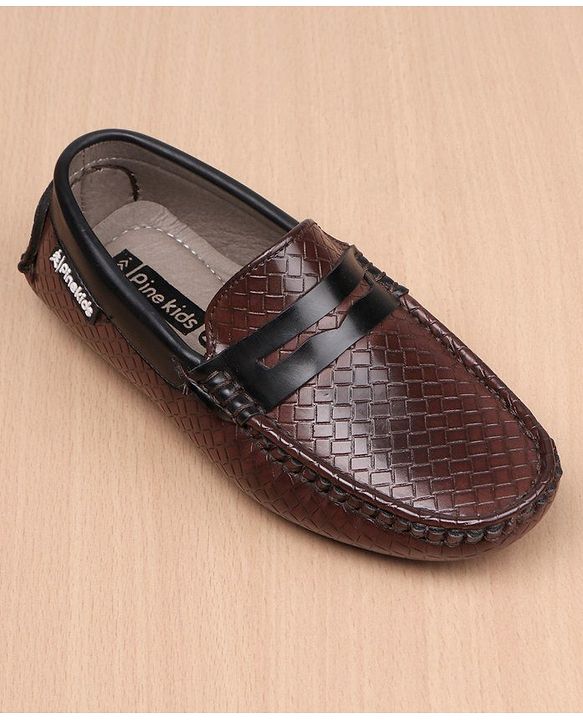 Pine Kids Round Toe Party Wear Textured Loafers with Cushioned Footbed - Brown
