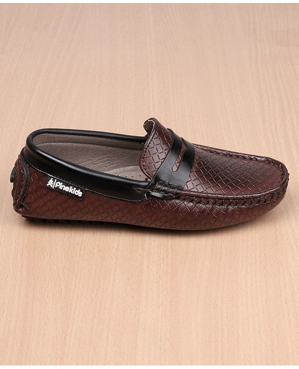 Pine Kids Round Toe Party Wear Textured Loafers with Cushioned Footbed - Brown