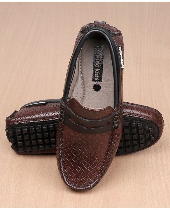 Pine Kids Round Toe Party Wear Textured Loafers with Cushioned Footbed - Brown