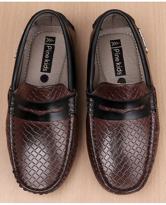 Pine Kids Round Toe Party Wear Textured Loafers with Cushioned Footbed - Brown