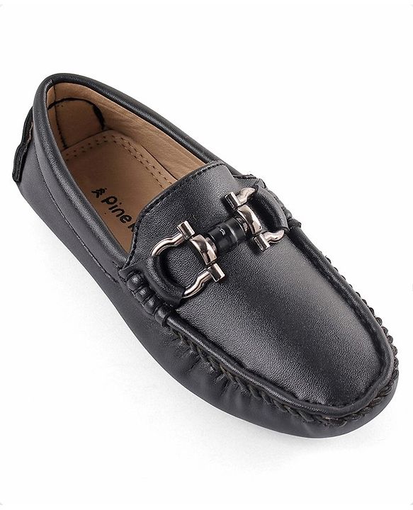 Pine Kids Round Toe Solid Party Wear Loafers with Cushioned Footbed - Black