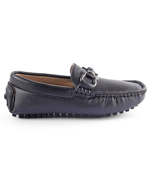 Pine Kids Round Toe Solid Party Wear Loafers with Cushioned Footbed - Black