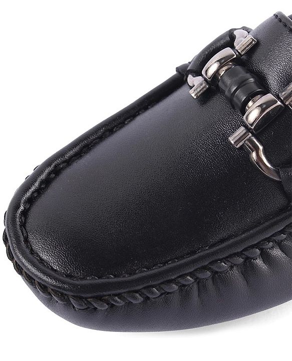 Pine Kids Round Toe Solid Party Wear Loafers with Cushioned Footbed - Black