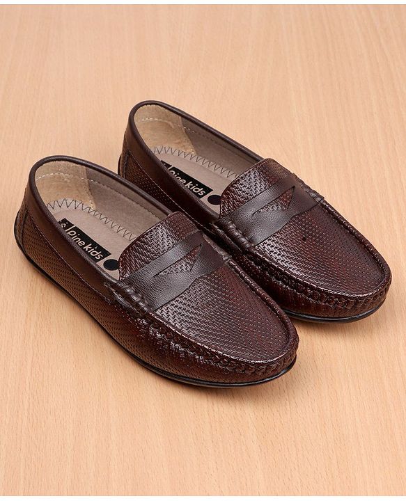 Pine Kids Party Wear Round Toe Loafers with Cushioned Footbed - Brown