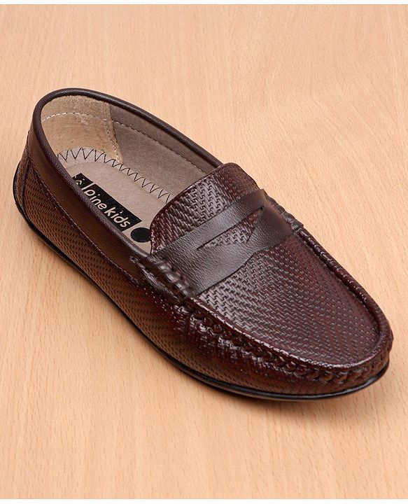 Pine Kids Party Wear Round Toe Loafers with Cushioned Footbed - Brown