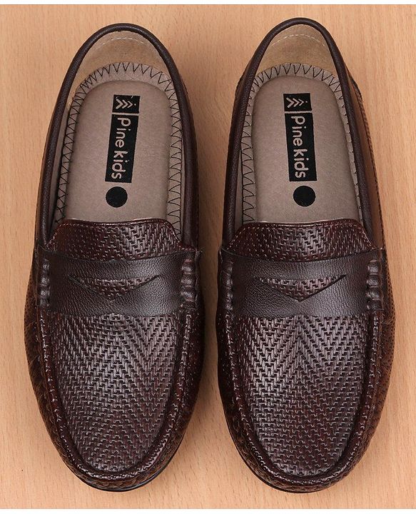 Pine Kids Party Wear Round Toe Loafers with Cushioned Footbed - Brown