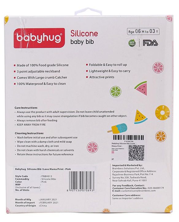 Babyhug Soft Silicone Feeding Bib  Bird Print, Yellow| Waterproof, Tear-Resistant, Easy to Wear| With Deep Crumb Catcher| Adjustable Fit| Foldable & Easy to Carry