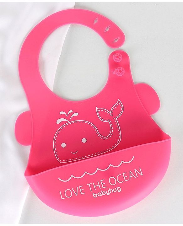 Babyhug Silicone Bib With Crumb Catcher Fish Print - Pink