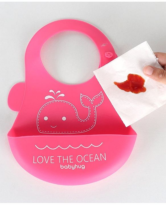 Babyhug Silicone Bib With Crumb Catcher Fish Print - Pink