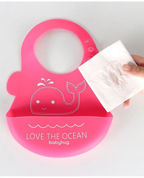 Babyhug Silicone Bib With Crumb Catcher Fish Print - Pink